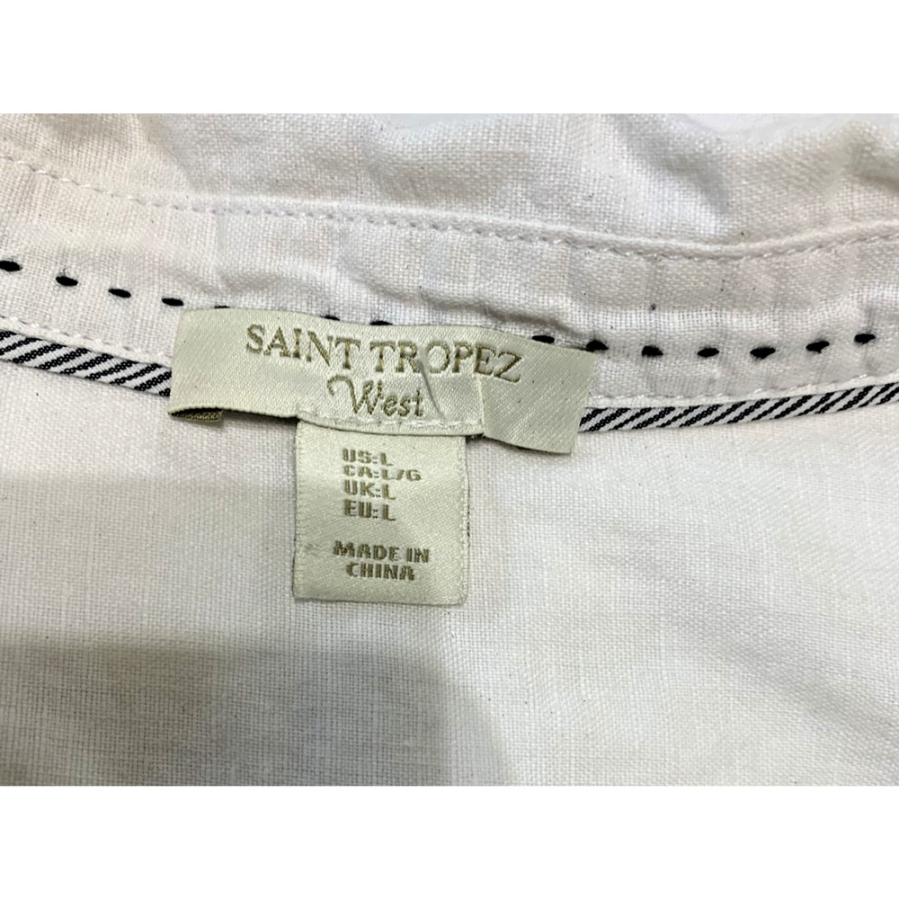 ST TROPEZ WEST Linen Blend White 3/4 Sleeve Popover Tunic Blouse Women's L Vacay - Picture 7 of 10